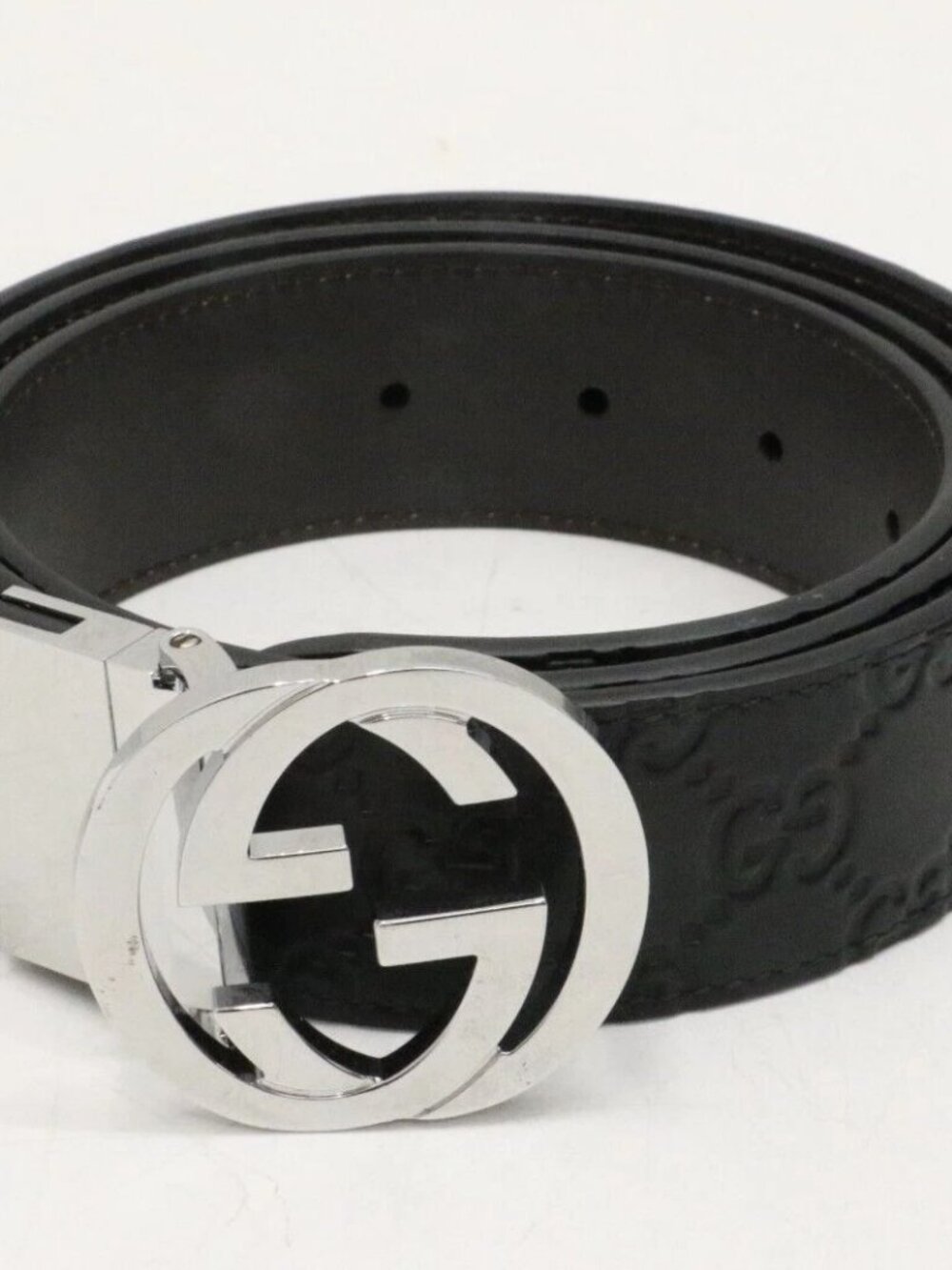 GUCCI Men's GG Logo Leather Belt Black/Brown Reversible Size 100-40
